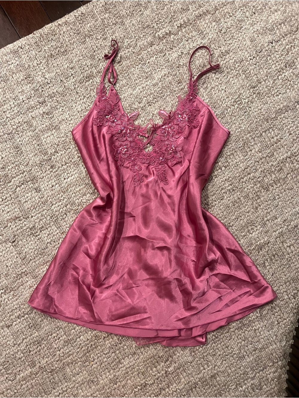Shirley of Hollywood Rose Pink Satin Lace Trim Chemise